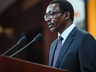 Kenya's Treasury Secretary discusses cryptocurrency legalization at a press conference.
