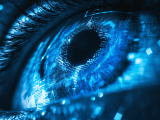 An image of a biometric iris scanner used for digital ID verification.