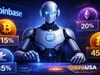 AI-driven crypto market analysis showing probability estimates for Bitcoin, Ethereum, Litecoin, and Dogecoin futures.