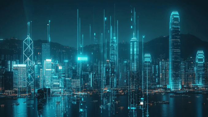 Hong Kong financial district skyline representing stablecoin regulation enforcement Hong Kong financial district skyline representing stablecoin regulation enforcement