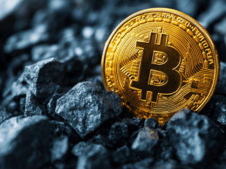 Bitcoin coin with US dollar background symbolizing financial risks