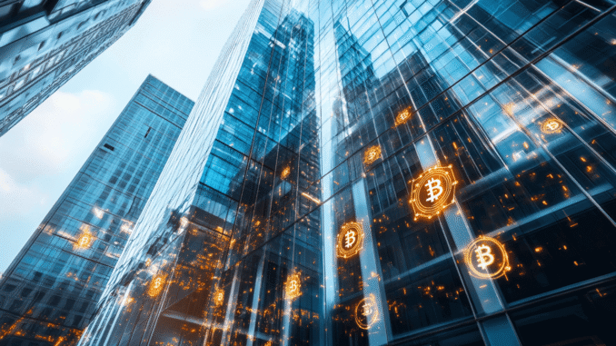 SEC headquarters with blockchain symbols representing tokenized securities SEC headquarters with blockchain symbols representing tokenized securities