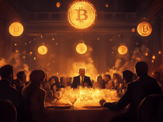 Donald Trump addressing memecoin investors at White House gala dinner