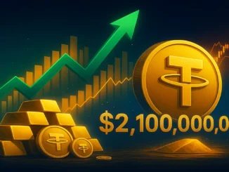 Digital illustration of Tether Gold coins backed by physical gold bars, symbolizing tokenized real-world assets growth.