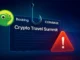 Illustration of a phishing scam targeting crypto users with fake travel summit invitations, featuring digital emails and security alerts