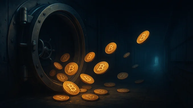 mtgox_repayment_delay_1920x1080 Futuristic digital illustration of an empty vault door with Bitcoin coins drifting out into a shadowy corridor, symbolizing the prolonged repayment process of Mt Gox creditors.