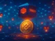 Futuristic digital illustration of glowing oracle nodes connected to the BNB Chain network, securing billions in DeFi value across blockchain protocols.