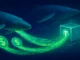 Futuristic digital illustration of blockchain whales and glowing dollar flows moving toward a new crypto network, symbolizing early insider activity in Tether’s Stable L1 launch.