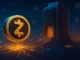 Futuristic digital illustration of the Zcash blockchain under a single mining pool’s control, symbolizing centralization and security risks.