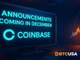 Cinematic digital illustration of a futuristic crypto exchange interface glowing with anticipation, symbolizing upcoming Coinbase announcements.