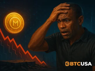 Cinematic illustration of a new layer-1 blockchain under pressure, with a glowing coin above a steep red chart, symbolizing high FDV and downside risk.