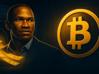 Digital illustration showing Federal Reserve money printing fueling a Bitcoin rally through a wave of dollar liquidity