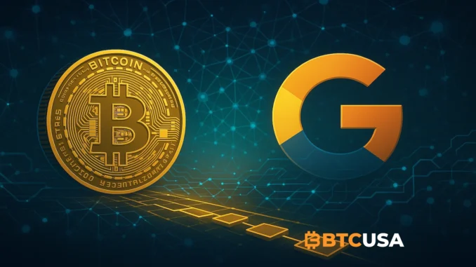 Cinematic illustration of a growing digital network connecting Bitcoin and web-era technology, symbolizing accelerating adoption.