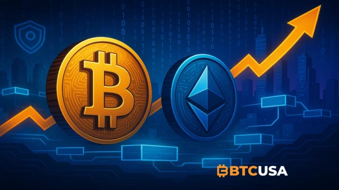 Illustration showing large on-chain transfers of Bitcoin and Ethereum as part of a secure internal wallet upgrade