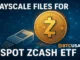 Digital illustration of a Zcash coin connected to a blockchain network, symbolizing Grayscale’s submission to launch a spot Zcash ETF