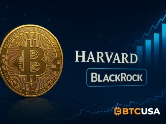 Illustration of Harvard University increasing Bitcoin exposure via BlackRock’s IBIT ETF