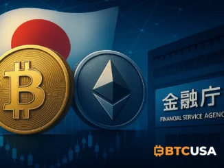 Illustration showing Japan’s financial regulators shifting Bitcoin and Ethereum into a new financial product category