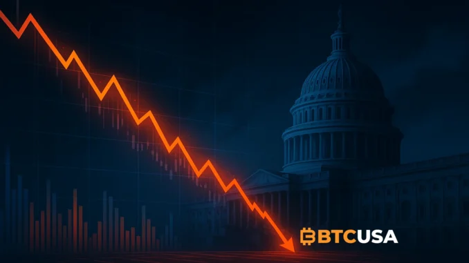 Jim_Cramer_predicts_markets_downturn Futuristic illustration of a bearish stock market graph with U.S. Capitol backdrop symbolizing government shutdown effects