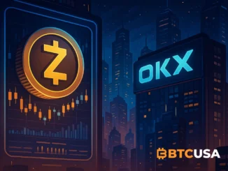 Futuristic illustration of a crypto exchange relisting a privacy-focused digital asset in a regulated environment