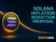 Futuristic visualization of Solana’s inflation curve declining faster toward its long-term target