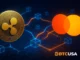 Futuristic digital illustration of Ripple and Mastercard partnership featuring XRP coin and blockchain payment network visuals