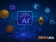 Futuristic digital visualization of blockchain networks and AI symbols representing leading crypto projects in AI and Big Data development