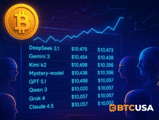 Futuristic illustration showing AI models competing in a live crypto trading challenge with real funds