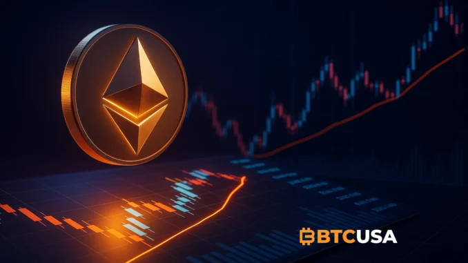 Futuristic illustration of a crypto whale opening a large leveraged Ethereum position on a decentralized exchange