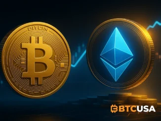 Digital illustration showing Ethereum coin glowing beside Bitcoin, symbolizing capital rotation by a major crypto whale