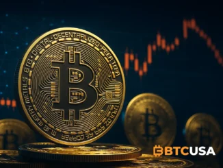 Bitcoin coins on a digital exchange background symbolizing increased selling pressure from short-term holders