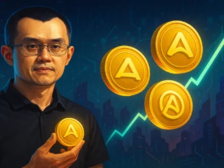 Digital illustration showing Changpeng Zhao with glowing Aster tokens rising sharply against a futuristic blockchain background, symbolizing growth and investor confidence