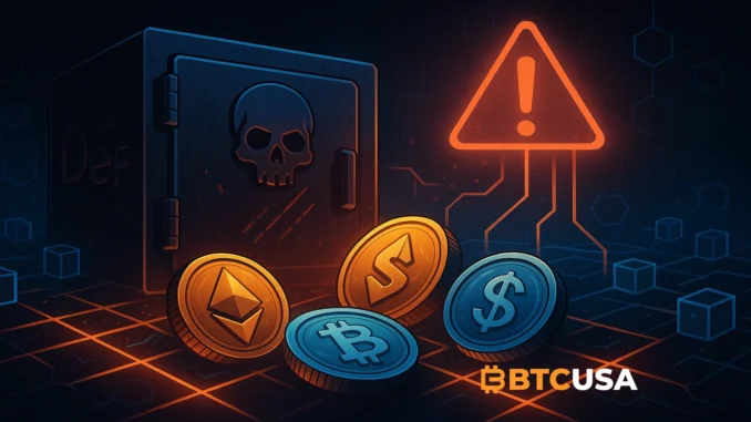 defi_liquidity_crisis_euler_telosc.webp Dark futuristic visualization of DeFi vaults draining liquidity with digital tokens and warning signals representing market instability