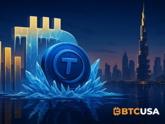 Digital illustration showing frozen digital assets in Dubai representing the $456M TrueUSD reserve freeze case