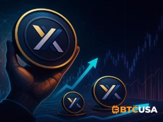 Digital illustration showing DYDX tokens being repurchased on the market with blockchain and financial data visuals