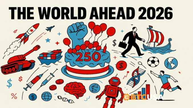 economist_world_2026 World Ahead 2026, The Economist cover meaning, geopolitical forecast, AI revolution, global economy 2026, US 250th anniversary, BTCUSA analysis, future trends 2026