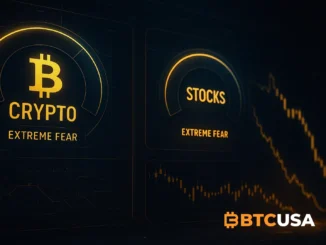 Dark market dashboard with fear indicators showing extreme fear levels in both crypto and stock markets