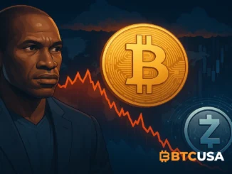 Illustration of Bitcoin reacting to global liquidity cycles with a privacy theme highlighting Zcash