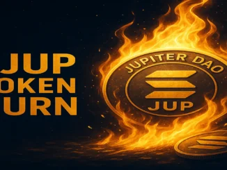 Futuristic digital illustration of Jupiter DAO token burn with glowing Solana-inspired visuals