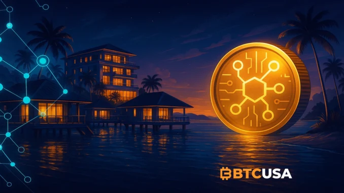 maldives_tokenized_resort.webp Illustration of a futuristic tokenized resort project in the Maldives connected to blockchain investment
