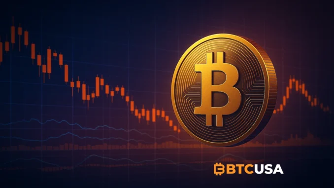 Bitcoin coin against financial charts showing stabilization and consolidation trend