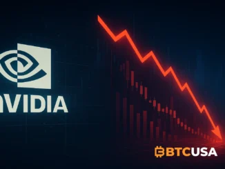 Futuristic stock market visualization showing Nvidia’s logo fading with red falling charts symbolizing a record market value decline