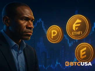 Digital illustration showing Arthur Hayes with charts and altcoin symbols ENA, PENDLE, and ETHFI rising, representing renewed accumulation activity.