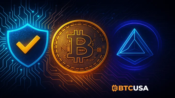 Futuristic blockchain-themed illustration representing privacy technology, STARK proofs, and Bitcoin’s evolution on Starknet