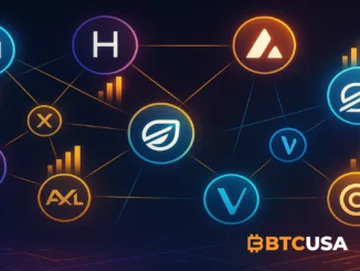 Digital illustration showing RWA blockchain networks with development indicators highlighting active project growth