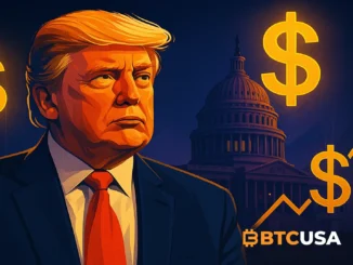 Illustration of U.S. Capitol and dollar symbols representing Trump’s proposed tariff dividend and tax reform