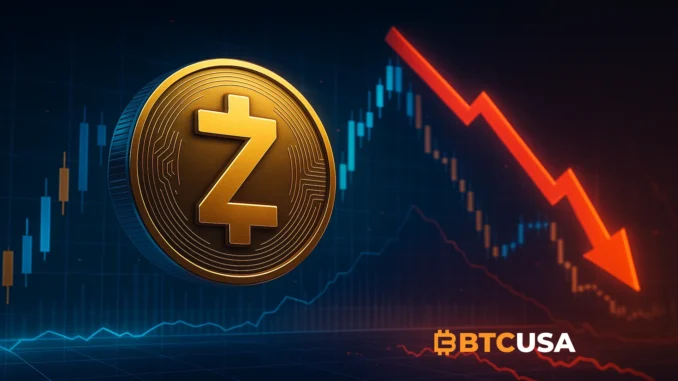 zcash_insider_trade.webp Digital illustration showing a glowing Zcash coin over trading charts symbolizing insider trading speculation