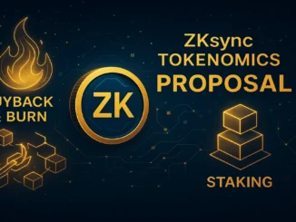 Futuristic digital illustration of ZK token burn and staking concept with glowing blockchain visuals