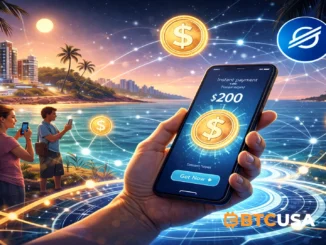 Blockchain-based welfare payments on Stellar in the Marshall Islands, with instant government disbursements delivered via mobile crypto wallets in a tropical island setting.