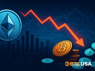 futuristic financial scene showing altcoin symbols fading into darkness while Bitcoin and ETFs remain illuminated, representing shrinking liquidity in the altcoin market