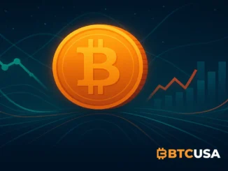 Futuristic visualization of Bitcoin facing macroeconomic uncertainty and institutional slowdown.